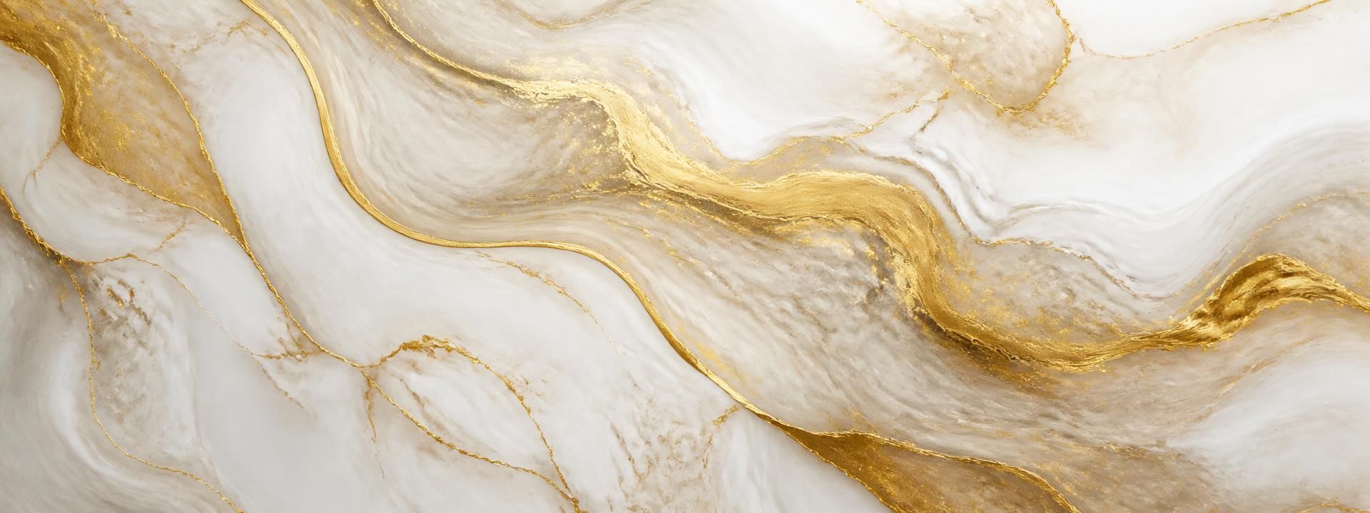 Fluid white and cream marble with liquid gold threads flowing through it