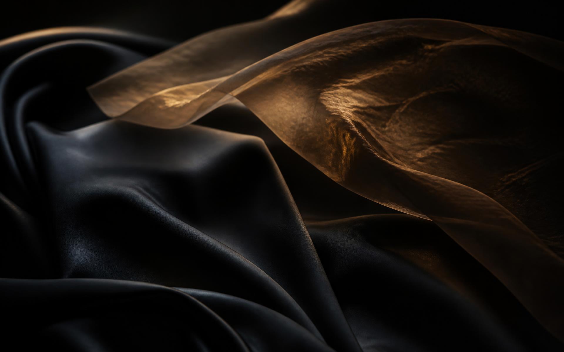 Folded dark silk lit by warm amber light